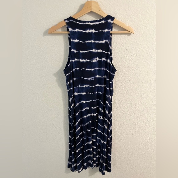 Athleta Santorini Thera Tie Dye Stripe Dress Navy Blue Small Athleisure Midi Fit - Picture 5 of 7